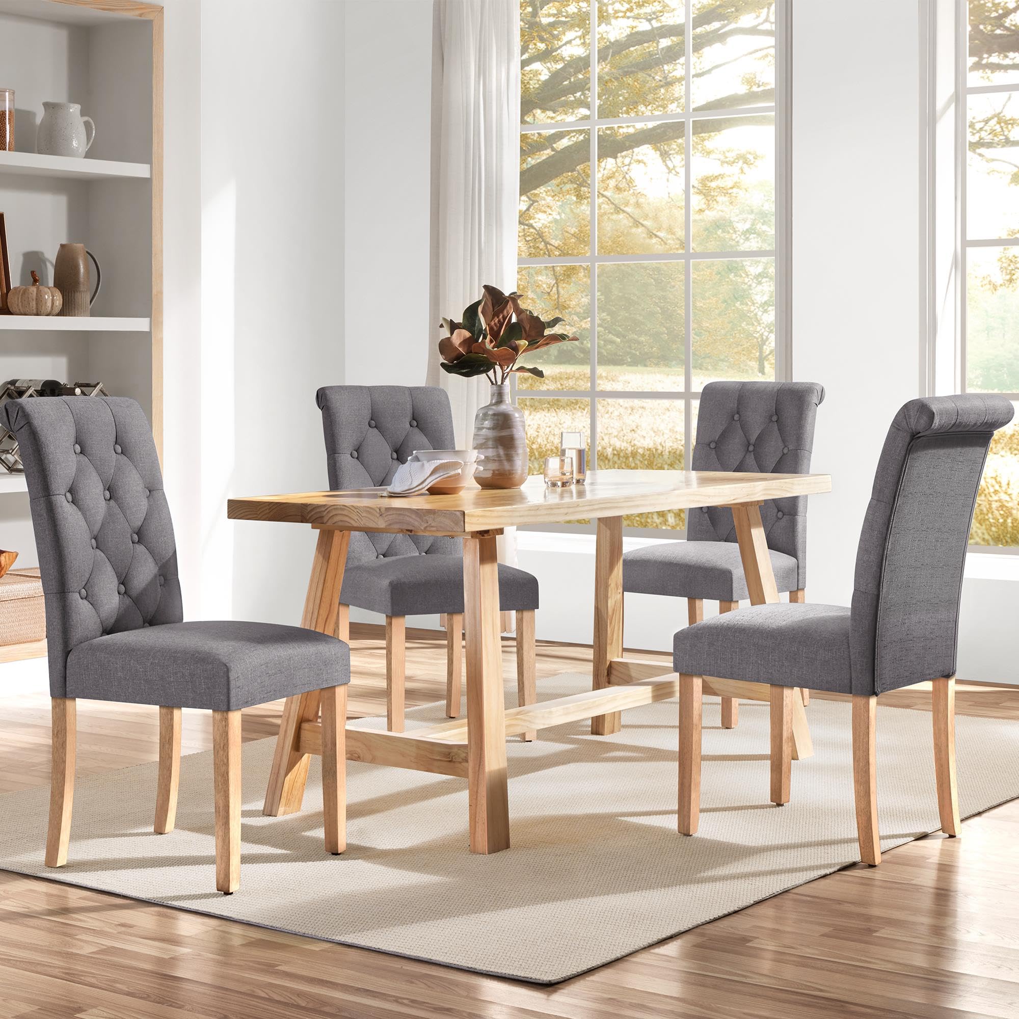 Amazon.com - Yaheetech Dining Chairs Set of 4 Fabric Upholstered
